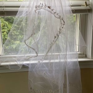 White/gold veil with blushing